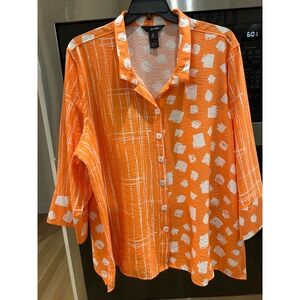 Ali Miles front button tunic top plus size 3X apricot white